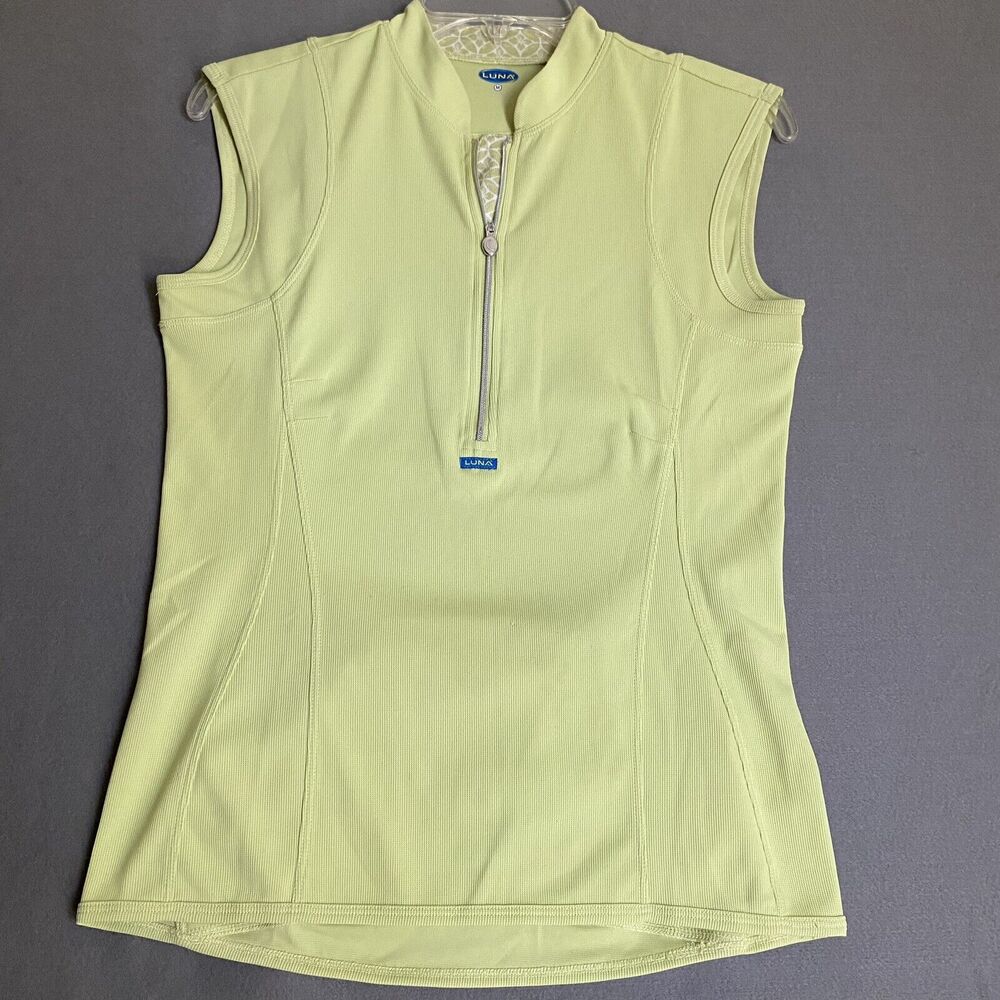 Luna Cycling Vest Women's Medium Lime Green 1/4 Zip Jersey Biking‎ Geometric